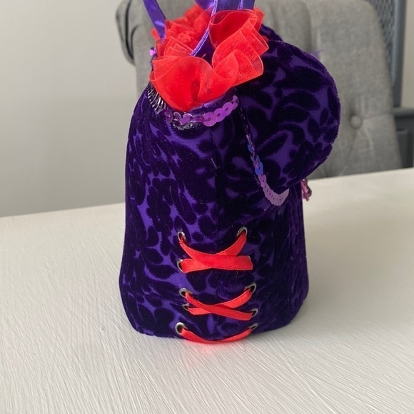 Red Hat Society Hatter Bodice Corset Whimsigoth Purple Red Velvet Mini Party Bag - Picture 5 of 16